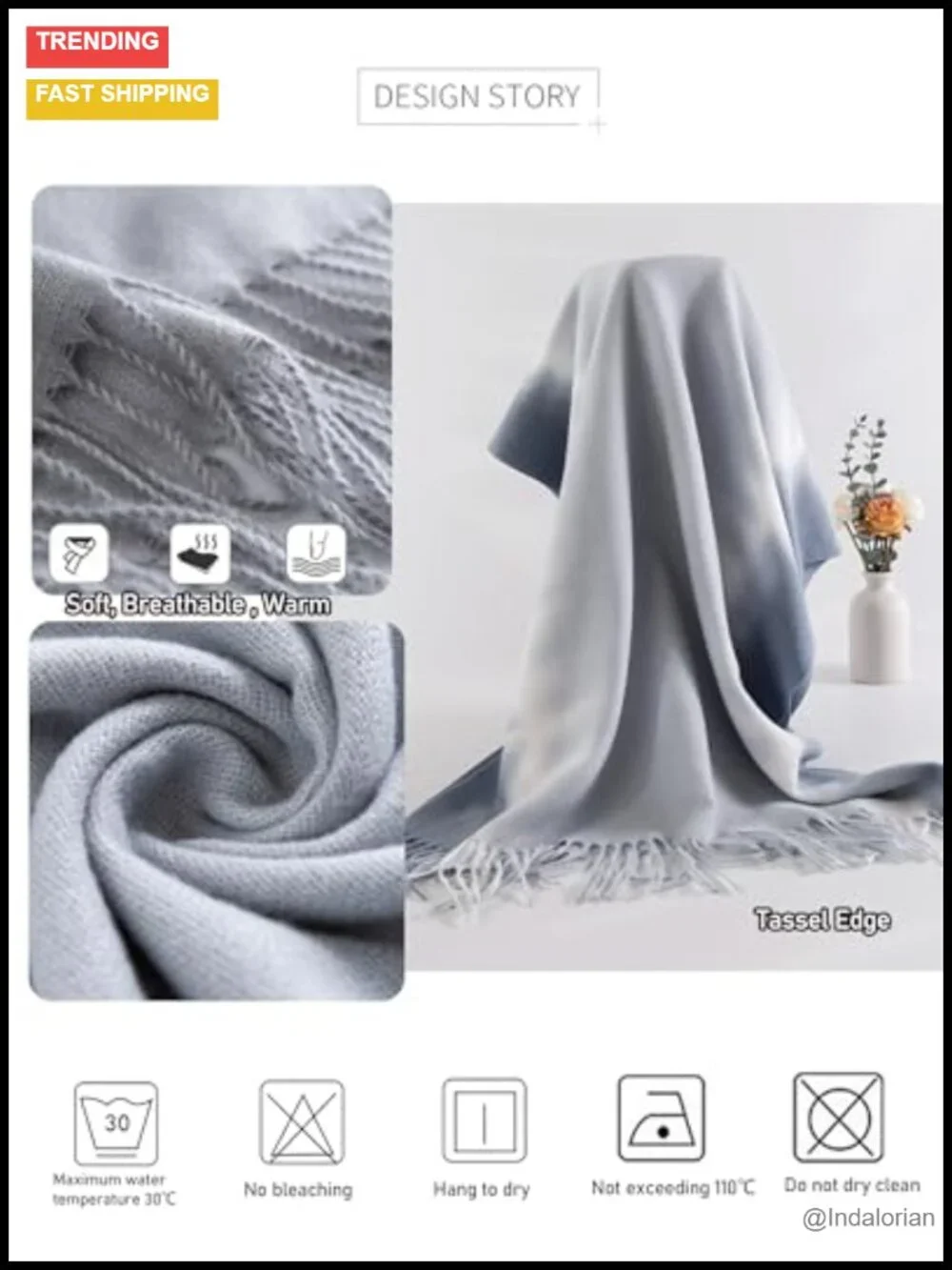 Large Cashmere-Feel Scarf Pashmina Wrap Fringe Shawl Winter Warm